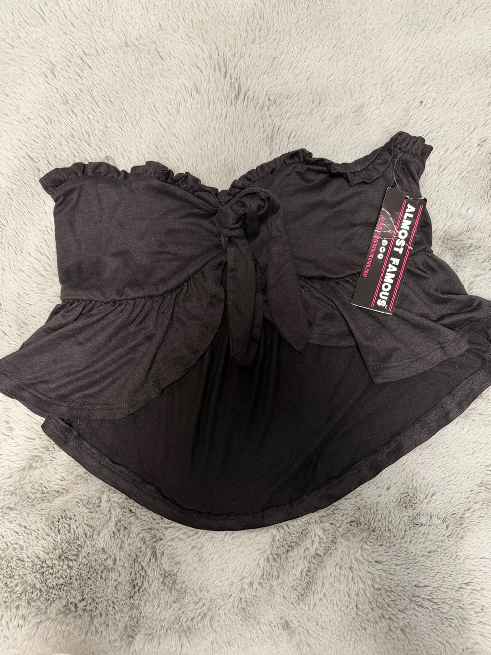 Almost Famous Black Strapless Tie-Front Ruffle Top
